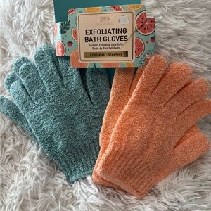 Spa Exfoliating Bath Gloves 2-Pack Teal Orange Body Scrub Shower NWT